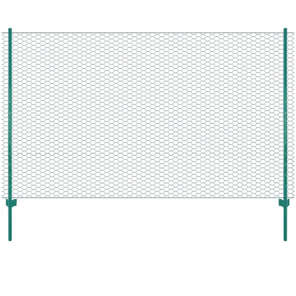 Rete Per Recinzione Con Pali In Acciaio 25x2 M Verde - Foto 1