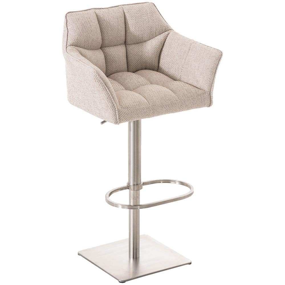 Sgabello Alto Bar Damaso I Sgabello Design Cucina Trapuntato in Tessuto con Braccioli E Schienale Imbottiti l Sedia Sgabello Bar Pub con Poggiapiedi Avorio Acciaio Inox - Foto 1