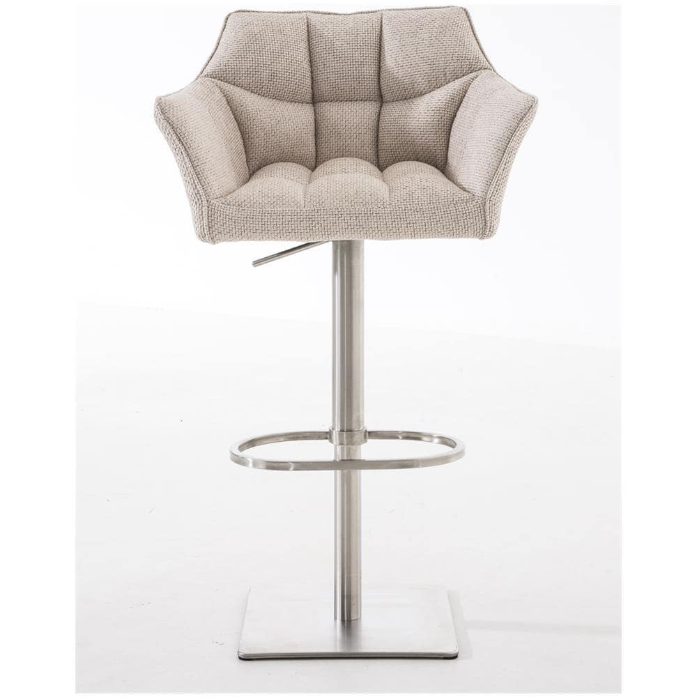 Sgabello Alto Bar Damaso I Sgabello Design Cucina Trapuntato in Tessuto con Braccioli E Schienale Imbottiti l Sedia Sgabello Bar Pub con Poggiapiedi Avorio Acciaio Inox - Foto 2