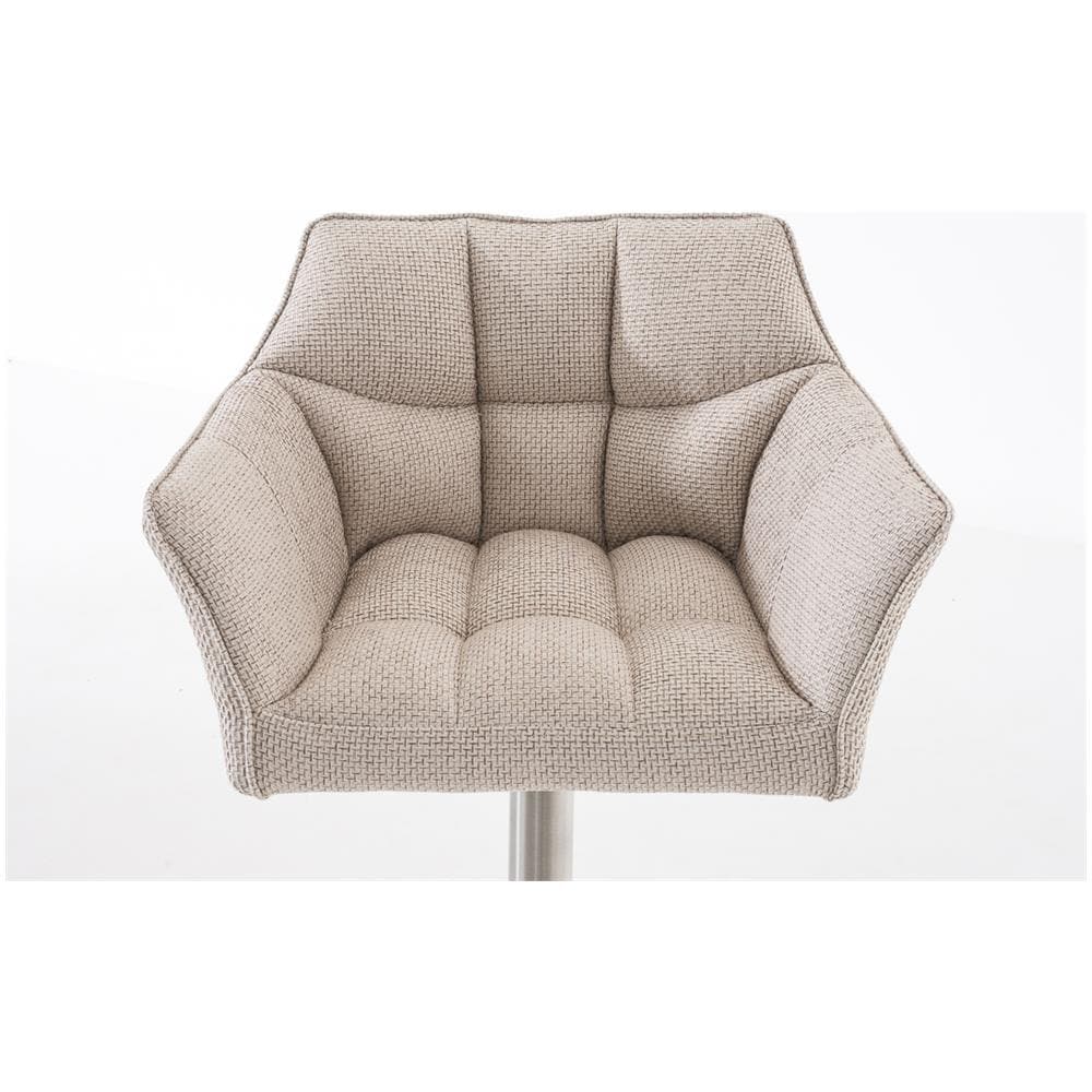 Sgabello Alto Bar Damaso I Sgabello Design Cucina Trapuntato in Tessuto con Braccioli E Schienale Imbottiti l Sedia Sgabello Bar Pub con Poggiapiedi Avorio Acciaio Inox - Foto 5