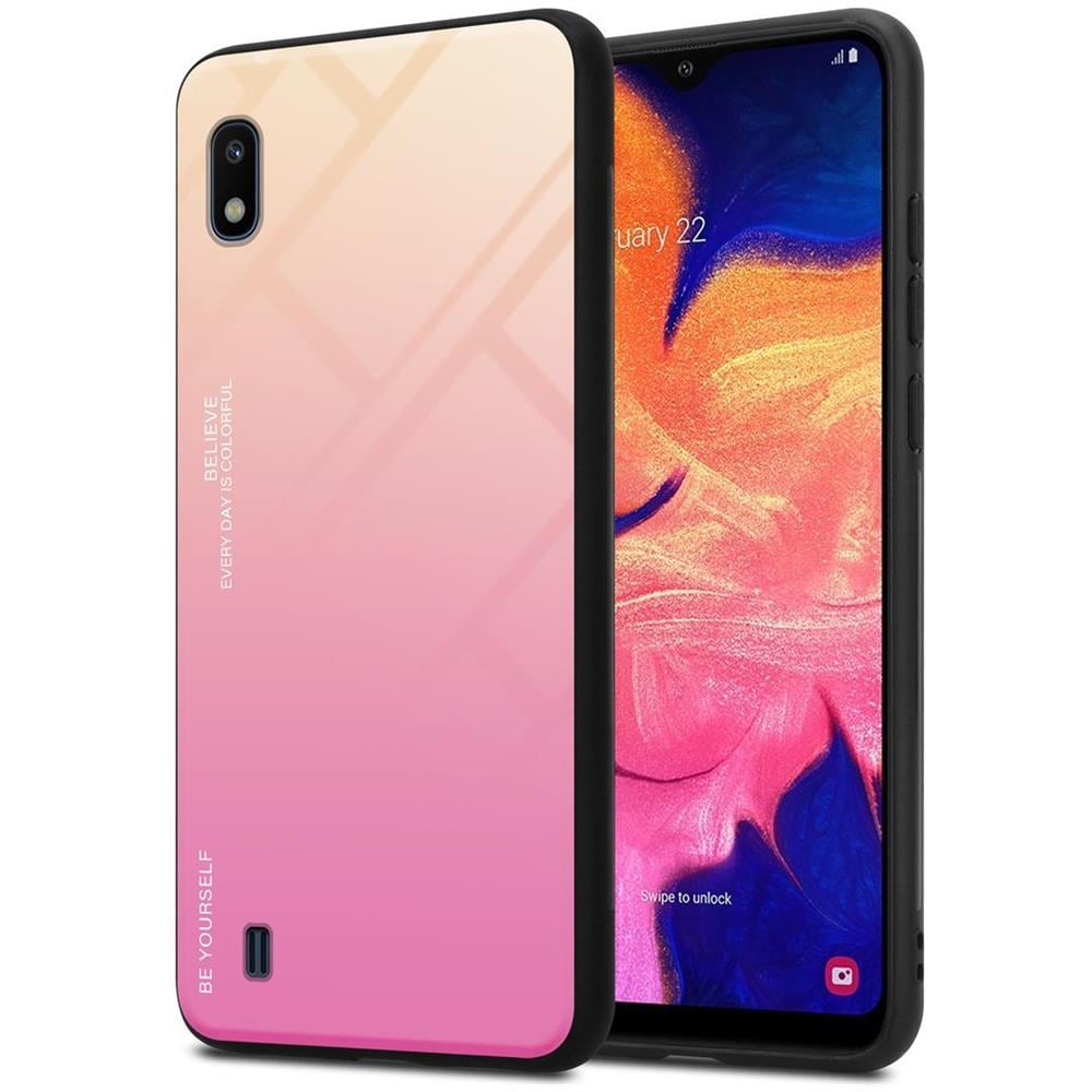Custodia Compatibile Con Samsung Galaxy A10 / M10 In Giallo - Rosa - Coperchio Protettivo Bicolore In Vetro Temperato E Silicone Tpu - Foto 1