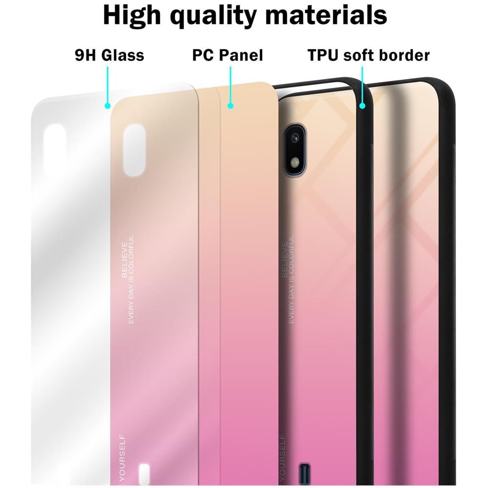 Custodia Compatibile Con Samsung Galaxy A10 / M10 In Giallo - Rosa - Coperchio Protettivo Bicolore In Vetro Temperato E Silicone Tpu - Foto 7