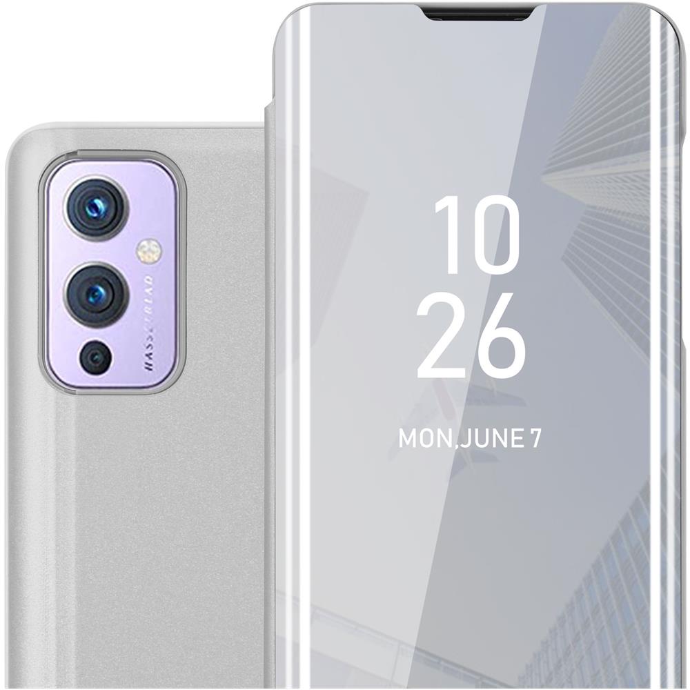 Custodia Compatibile Con Oneplus 9 In Agata Argento - Clear View Specchio Coperchio Protettivo Con Funzione Di Supporto Protezione A 360 Gradi - Foto 1