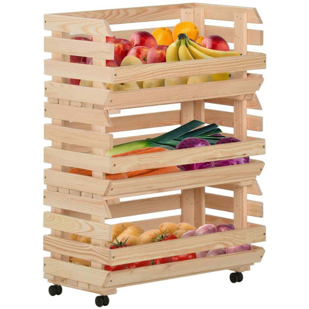Carrello Portaverdure 57x30x80 Cm In Legno Massello Di Pino - Foto 2
