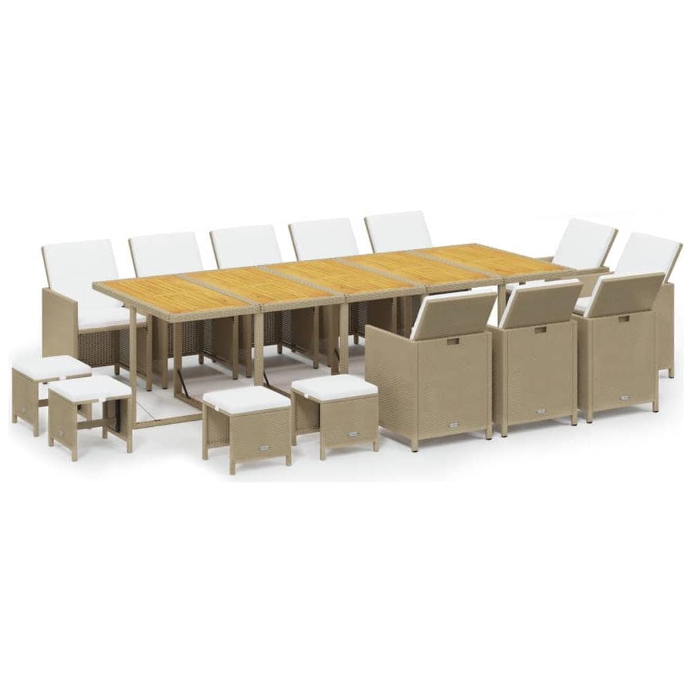 Set Da Pranzo Per Giardino 15pz Con Cuscini In Polyrattan Beige - Foto 1