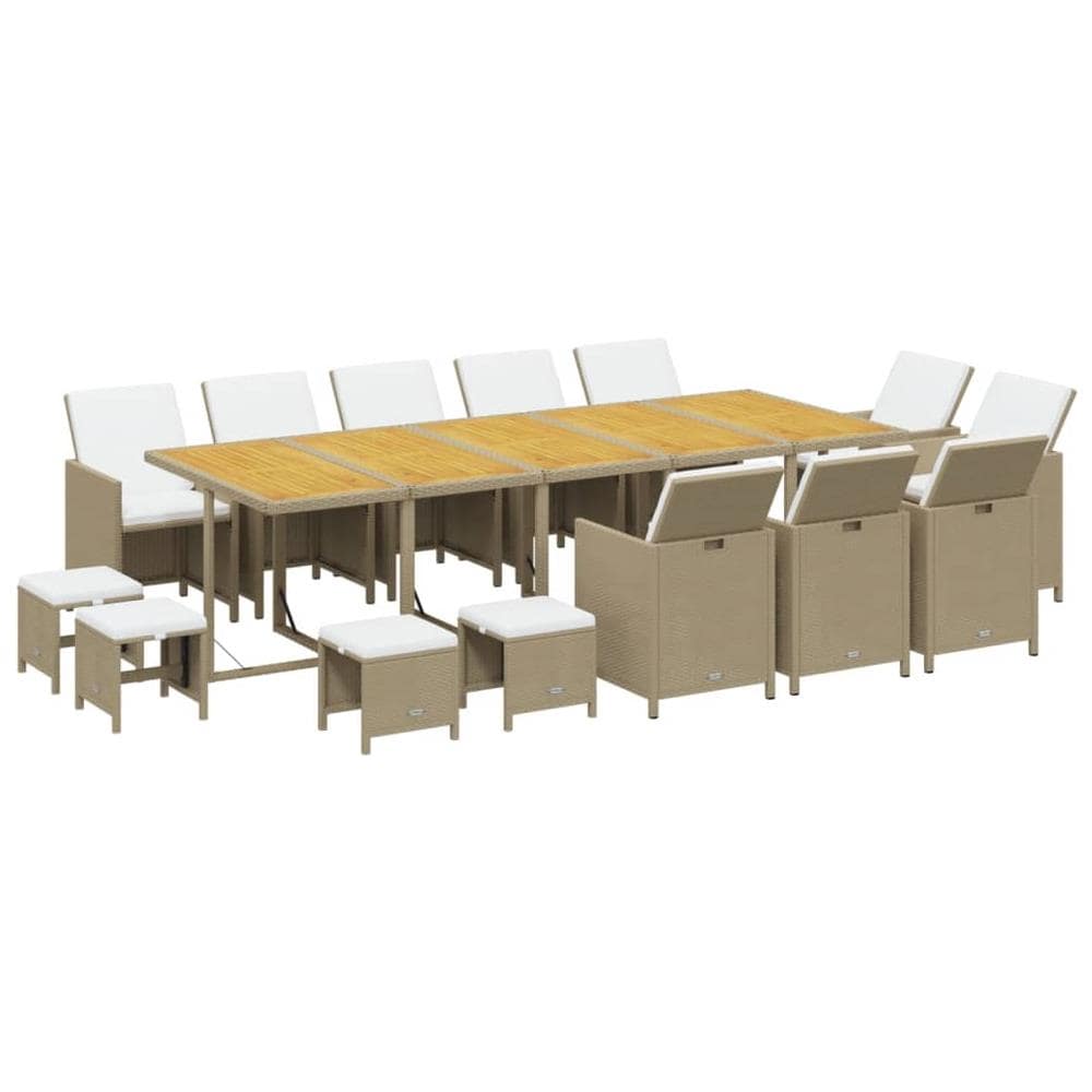 Set Da Pranzo Per Giardino 15pz Con Cuscini In Polyrattan Beige - Foto 2