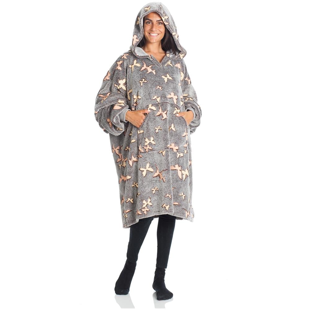 Felpa Con Cappuccio Fluorescente Farfalle Glow Grigio - Foto 2