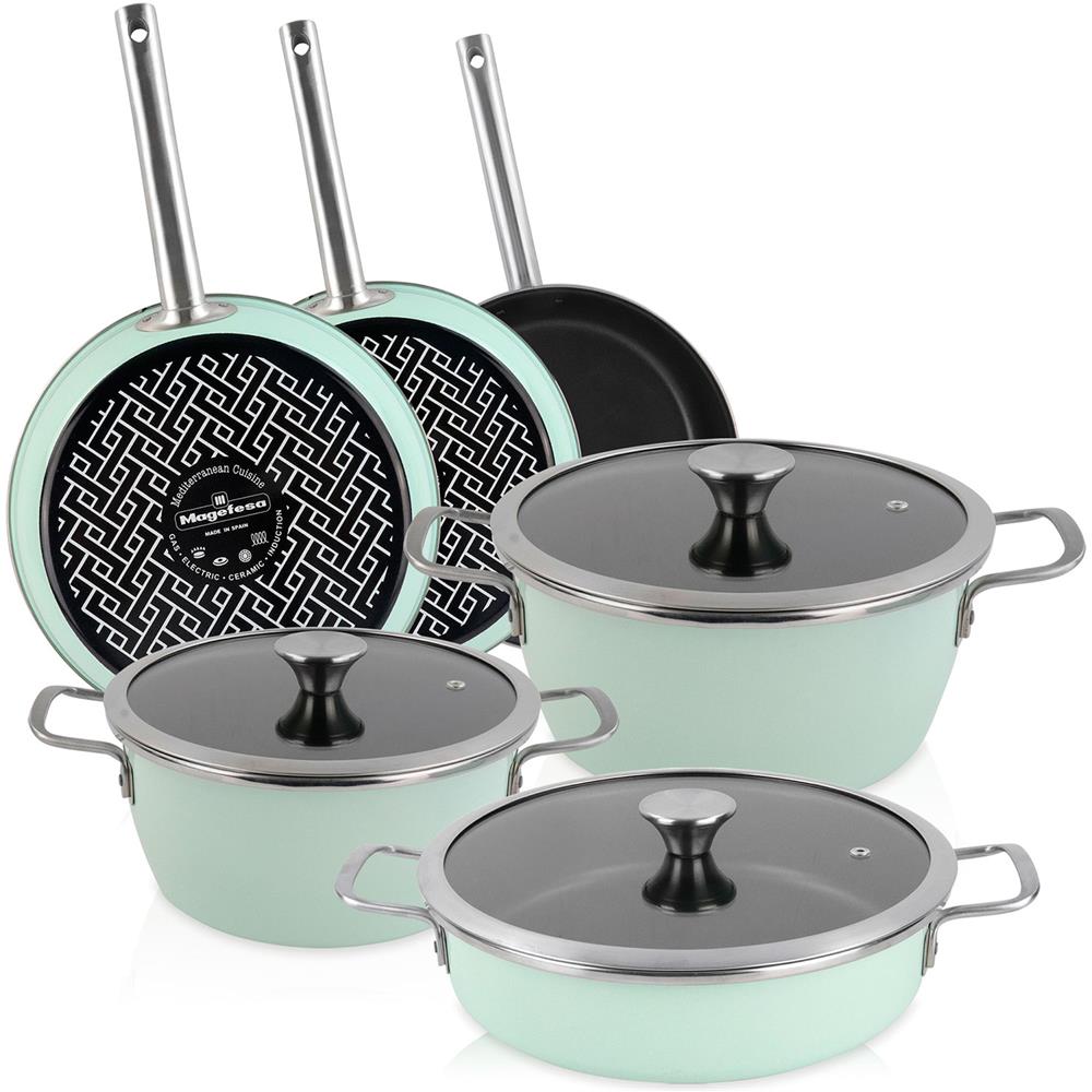 Nordic Set Di Pentole Induzione 9-piece Antiaderente Casseruoli, Padelle Design Vintage Verde - Foto 1