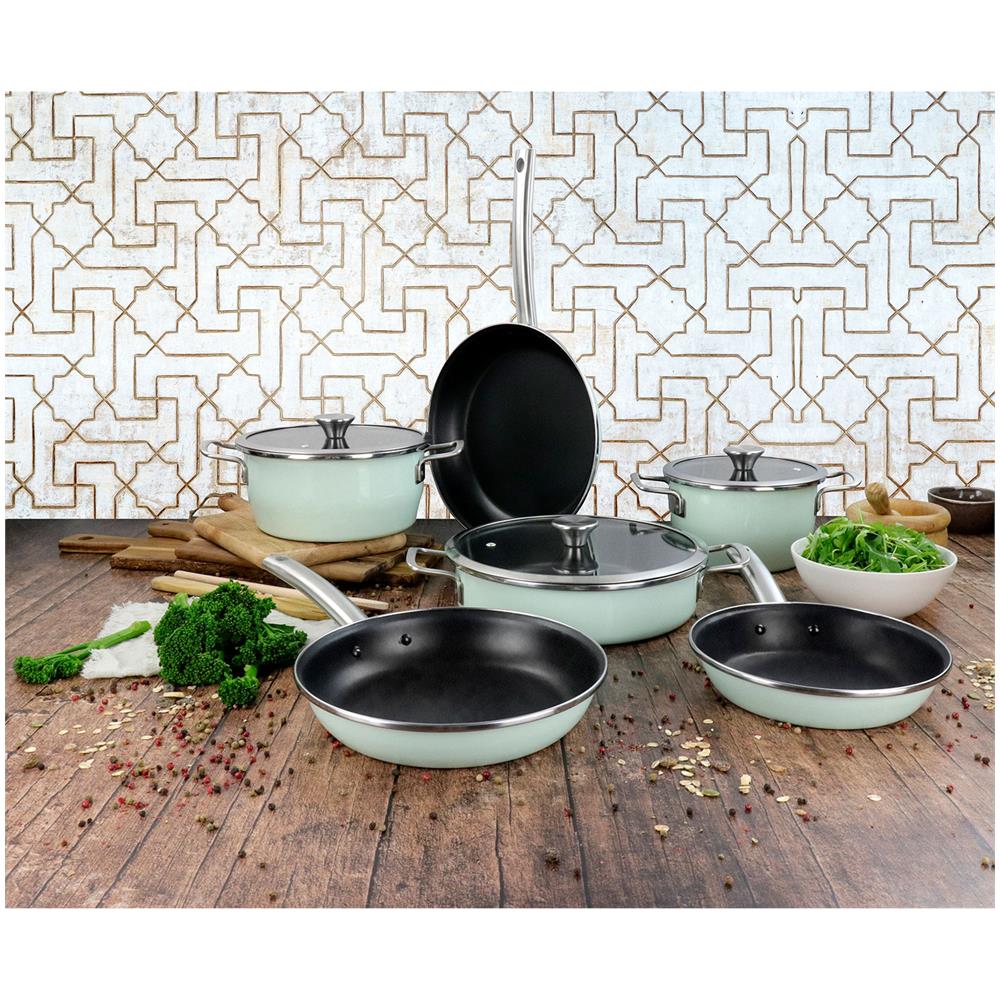 Nordic Set Di Pentole Induzione 9-piece Antiaderente Casseruoli, Padelle Design Vintage Verde - Foto 2