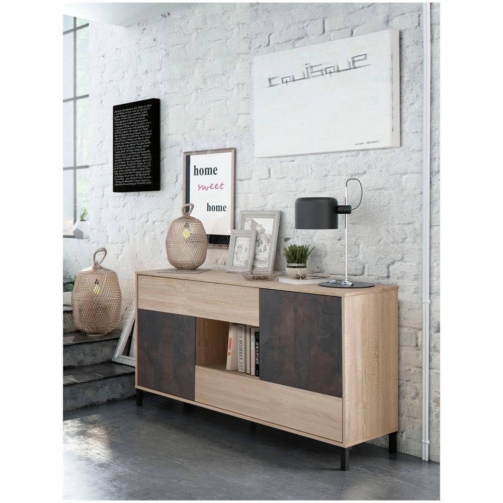 Credenza Abib, Buffet Da Soggiorno, Mobile Porta Tv, Madia Con Piedini Per Salotto, Armadio Moderno A 2 Ante, 151x41h80 Cm, Rovere E Ossido - Foto 1