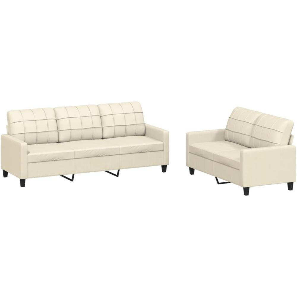 Set Di Divani 2 Pz Con Cuscini Crema In Similpelle - Foto 2