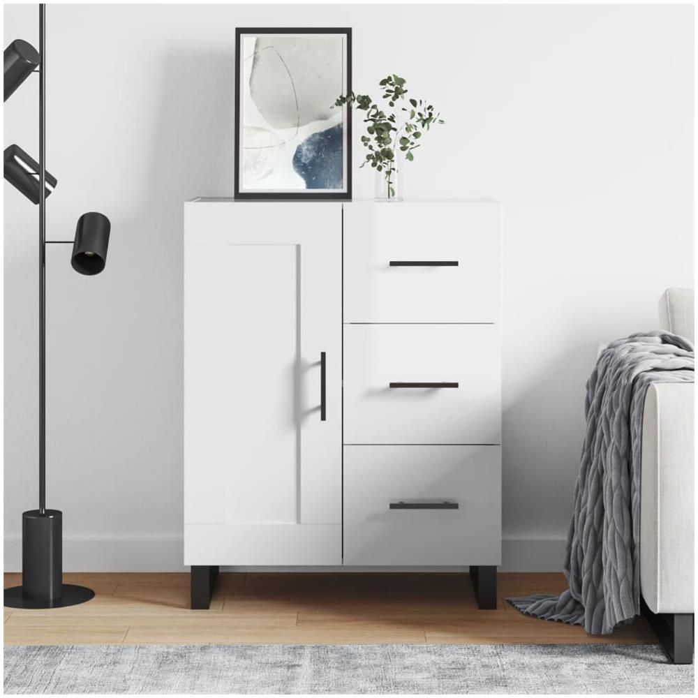 Credenza 69,5x34x90 Cm In Legno Multistrato Bianco Lucido - Foto 1