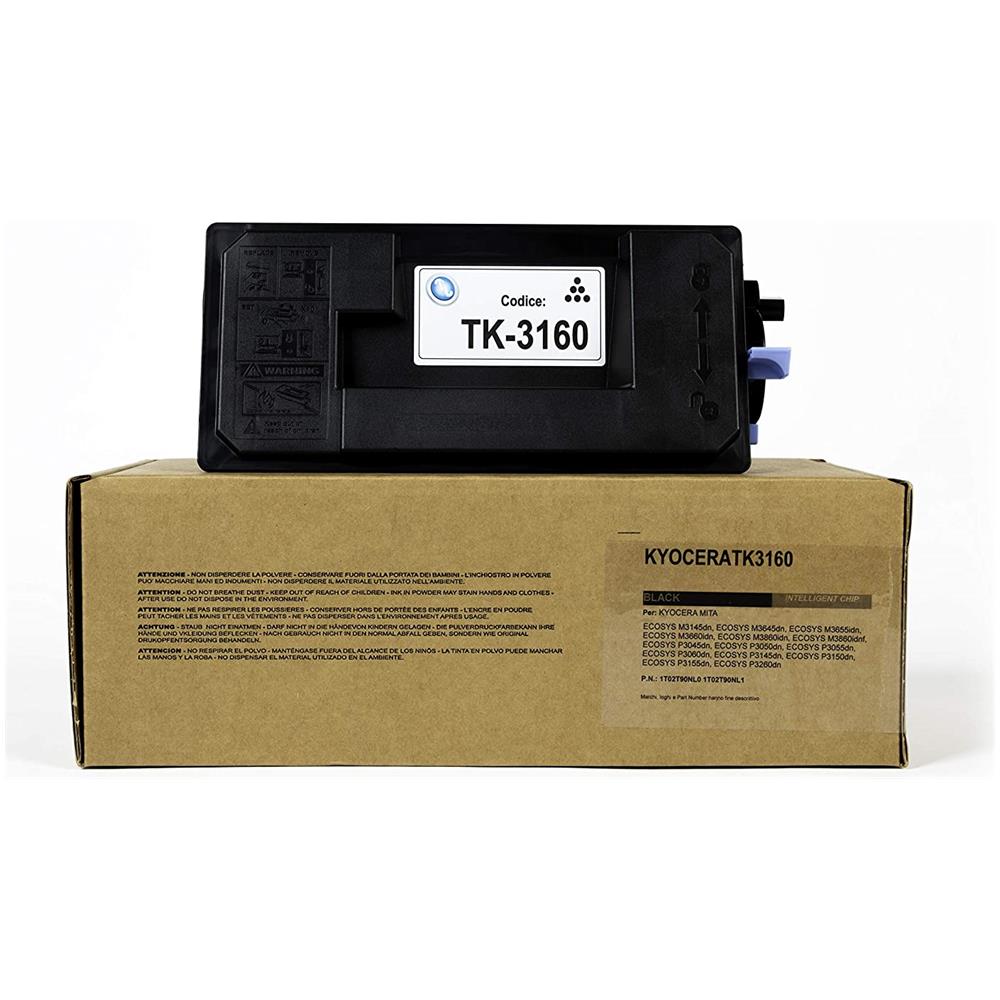 TONER COMPATIBILE -  Kyocera Tk-3160 1t02t90nl0 1t02t90nl1 Per Ecosys P3045dn, P3050dn, P3055dn, P3060dn, M3145dn, M3645dn, M3655idn, M3660idn Fornito Di Intelligent Chip Capacità 12500 Copie Made In Italy - Foto 1