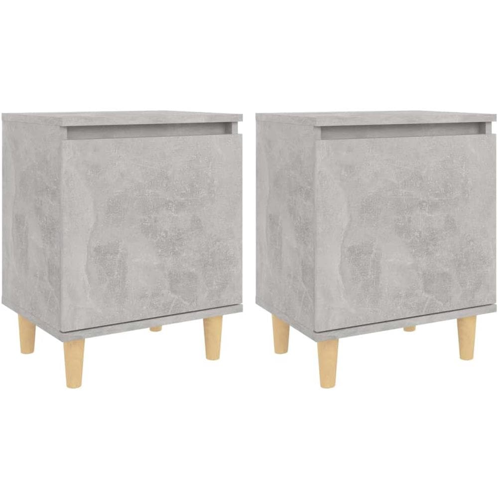Comodini Gambe in Legno Massello 2pz Grigio Cemento 40x30x50 cm - Foto 2