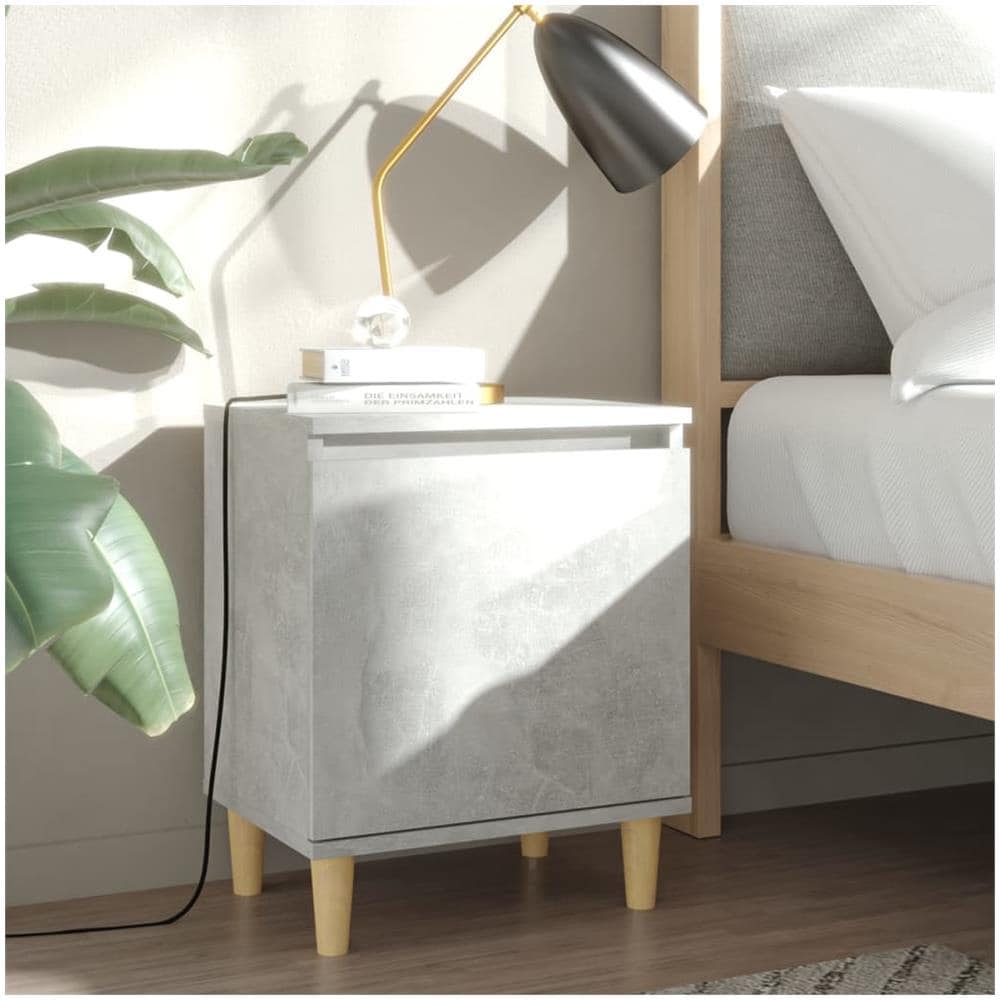 Comodini Gambe in Legno Massello 2pz Grigio Cemento 40x30x50 cm - Foto 1