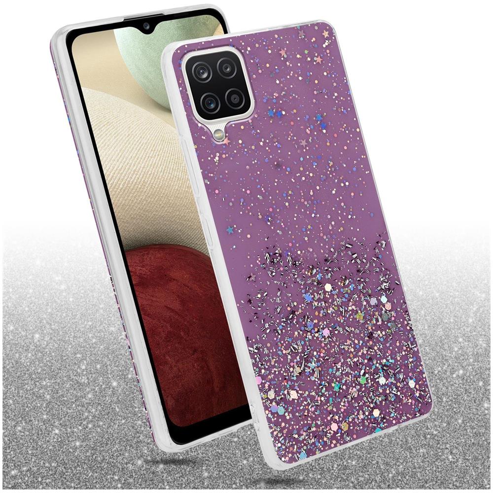 Custodia Compatibile Con Samsung Galaxy A12 / M12 In Viola Con Glitter - Coperchio Protettivo In Silicone Tpu Flessibile Con Glitter Scintillanti - Foto 2