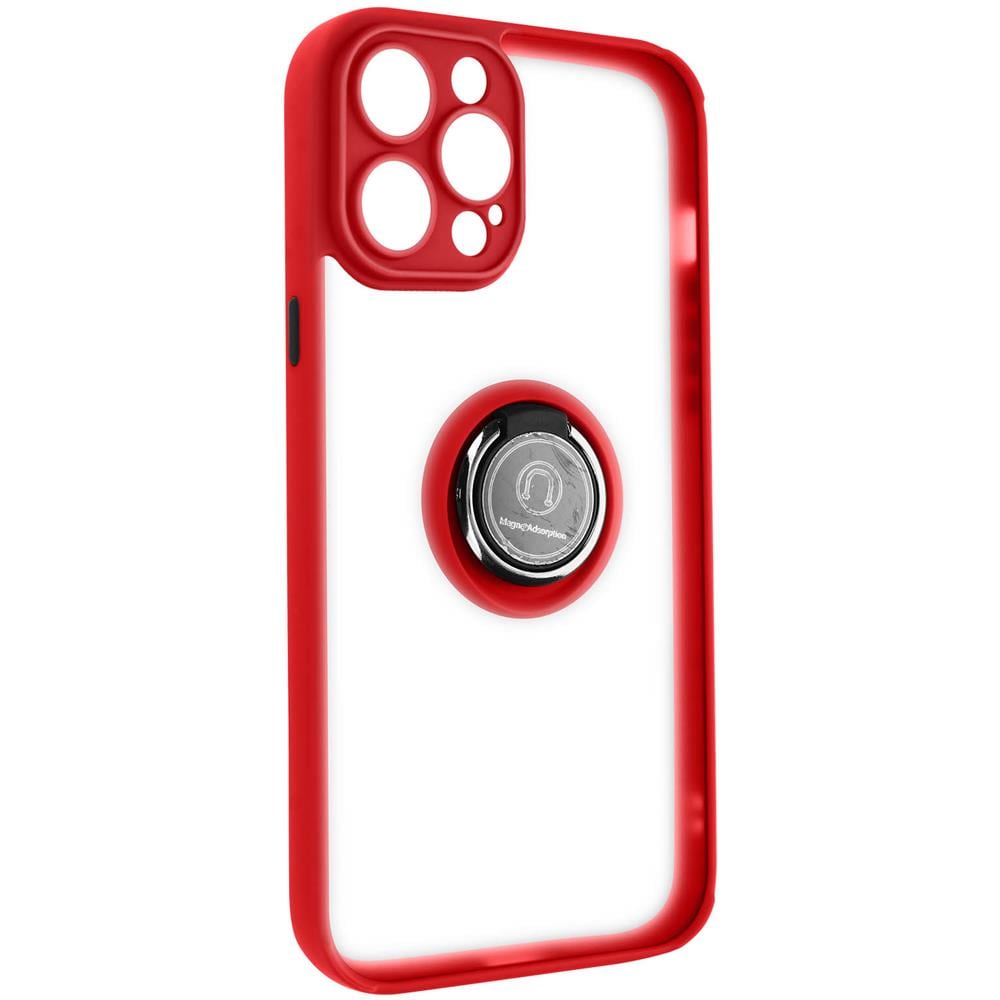 Cover Iphone 14 Pro Bimateria Anello Metallico Supporto Rossa - Foto 2