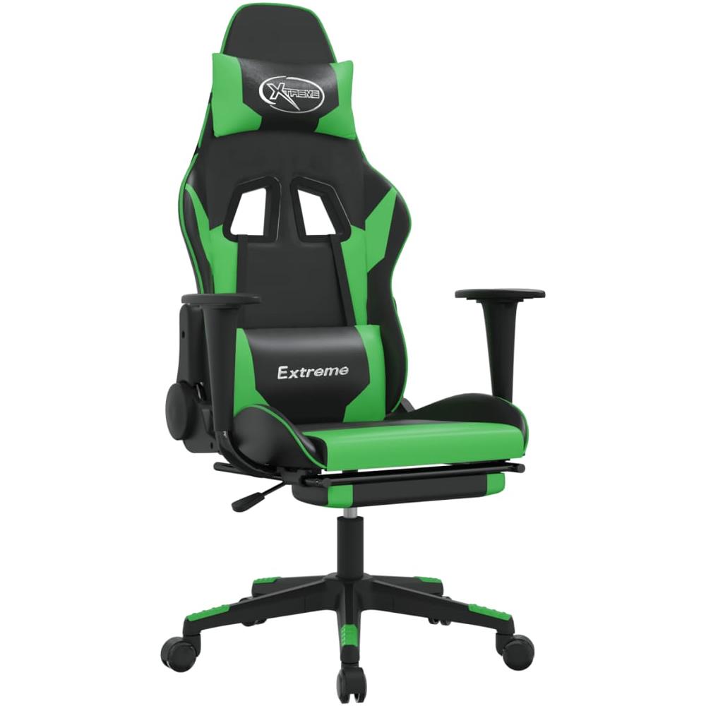 Sedia Da Gaming Con Poggiapiedi Nero E Verde In Similpelle - Foto 1