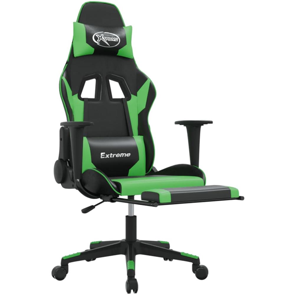 Sedia Da Gaming Con Poggiapiedi Nero E Verde In Similpelle - Foto 10