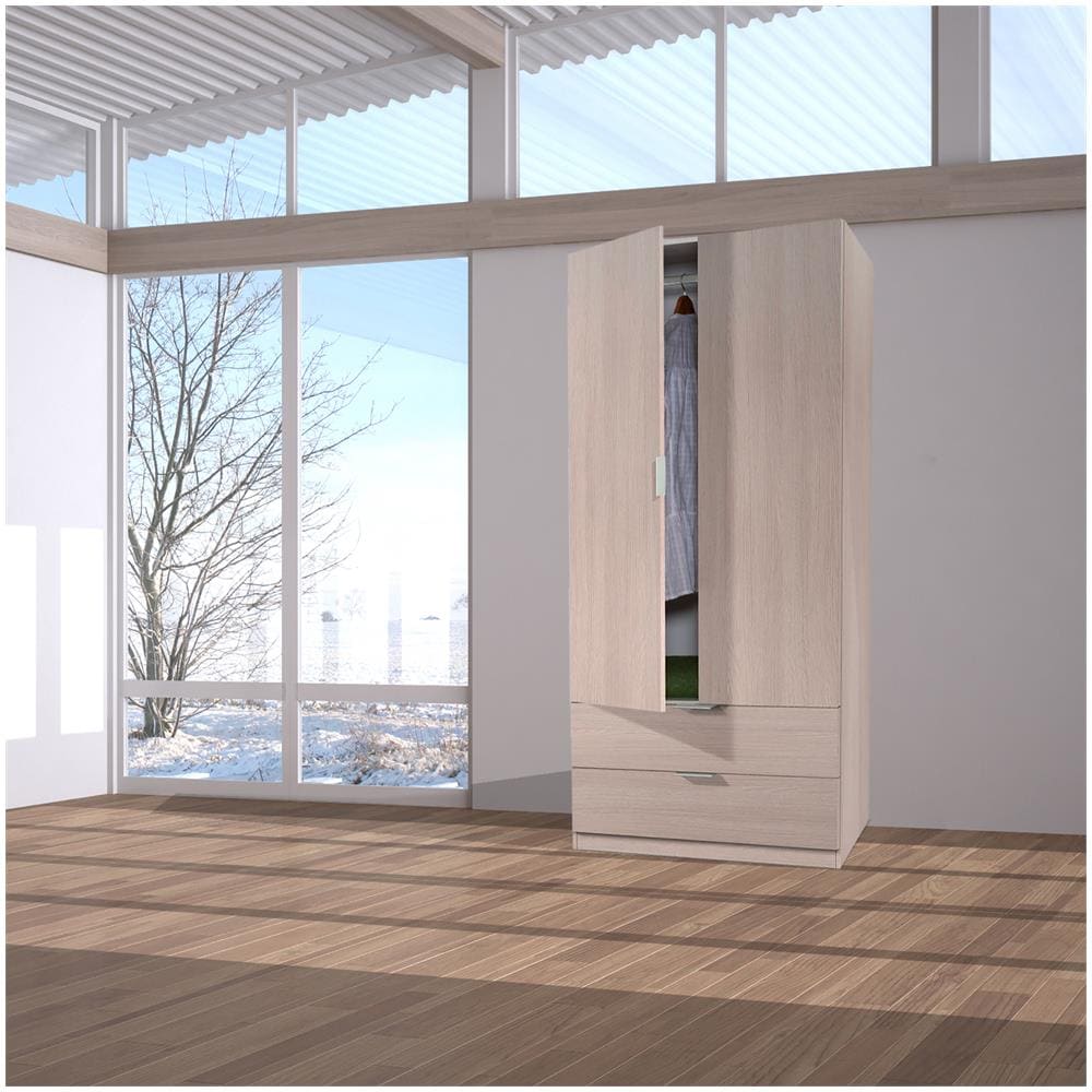 Guardaroba Burbank, Armadio Per Camera Da Letto A 2 Ante E 2 Cassetti, Mobile Per Camera Da Letto Con Barra Appendiabiti, 81x52h180 Cm, Quercia - Foto 1