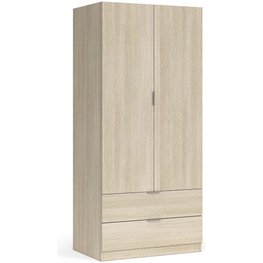 Guardaroba Burbank, Armadio Per Camera Da Letto A 2 Ante E 2 Cassetti, Mobile Per Camera Da Letto Con Barra Appendiabiti, 81x52h180 Cm, Quercia - Foto 2