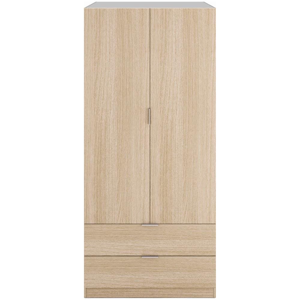 Guardaroba Burbank, Armadio Per Camera Da Letto A 2 Ante E 2 Cassetti, Mobile Per Camera Da Letto Con Barra Appendiabiti, 81x52h180 Cm, Quercia - Foto 4