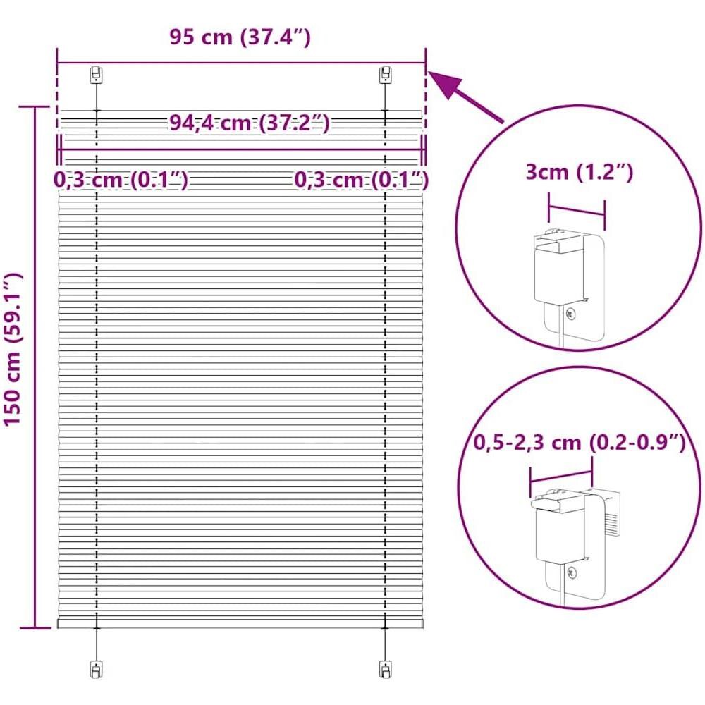Tenda Plissettata Bianca 95x150 cm Larghezza Tessuto 94,4 cm - Foto 10