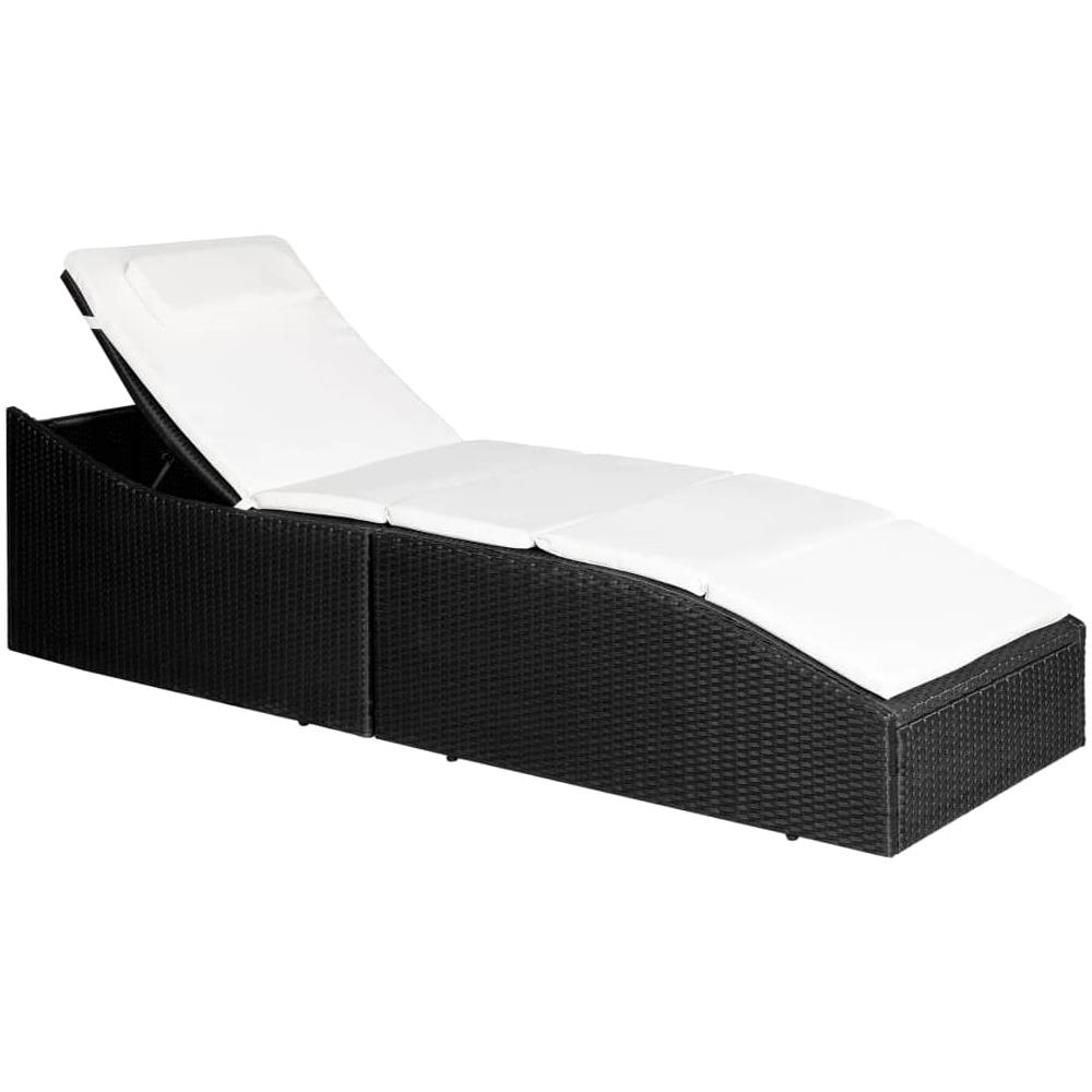 Lettino Con Cuscino In Polyrattan Nero - Foto 1