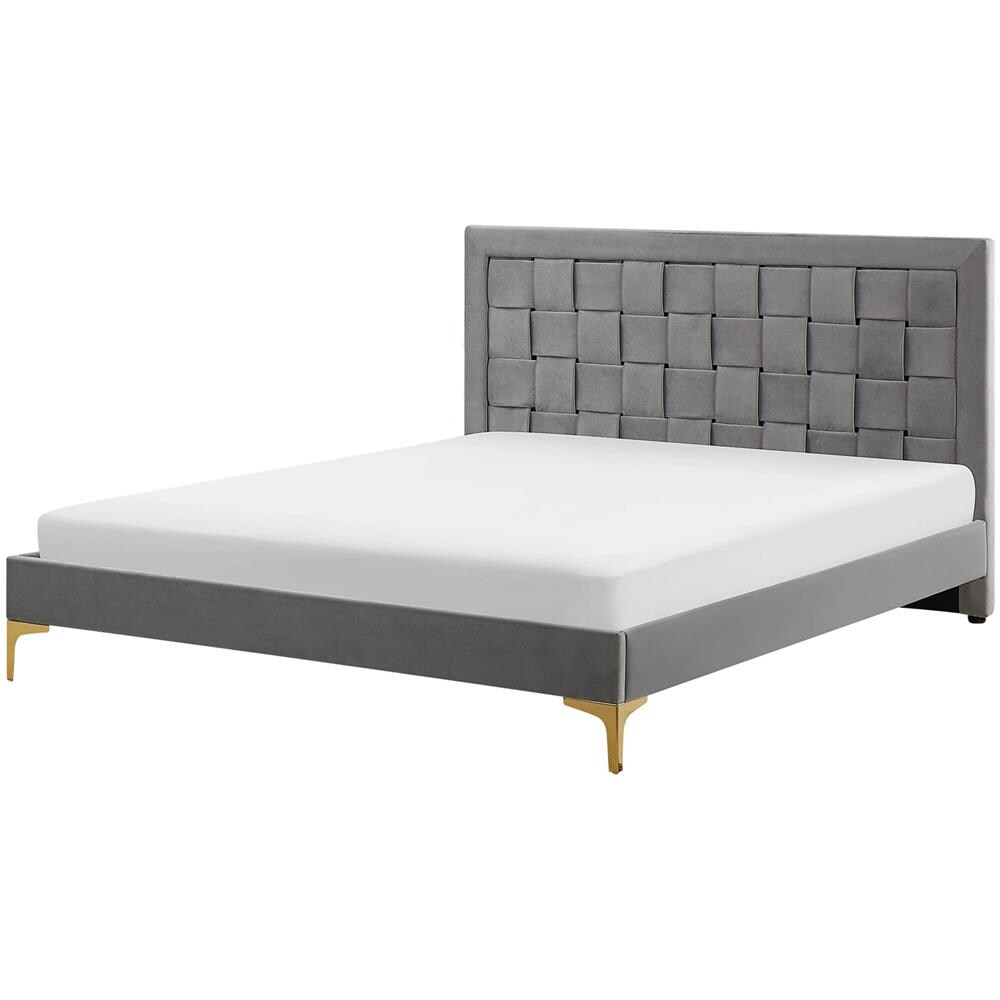 Letto Matrimoniale In Velluto Con Rete A Doghe 140 X 200 Cm Limoux - Foto 1