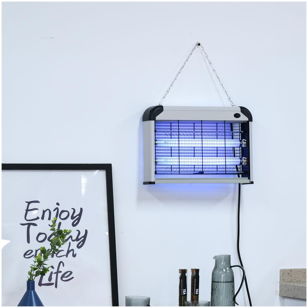 Elettroinsetticida Da Esterno E Interno Con Lampada Antizanzare Led Per 60 Mq, Zanzariera Elettrica 20w Argento - Foto 3