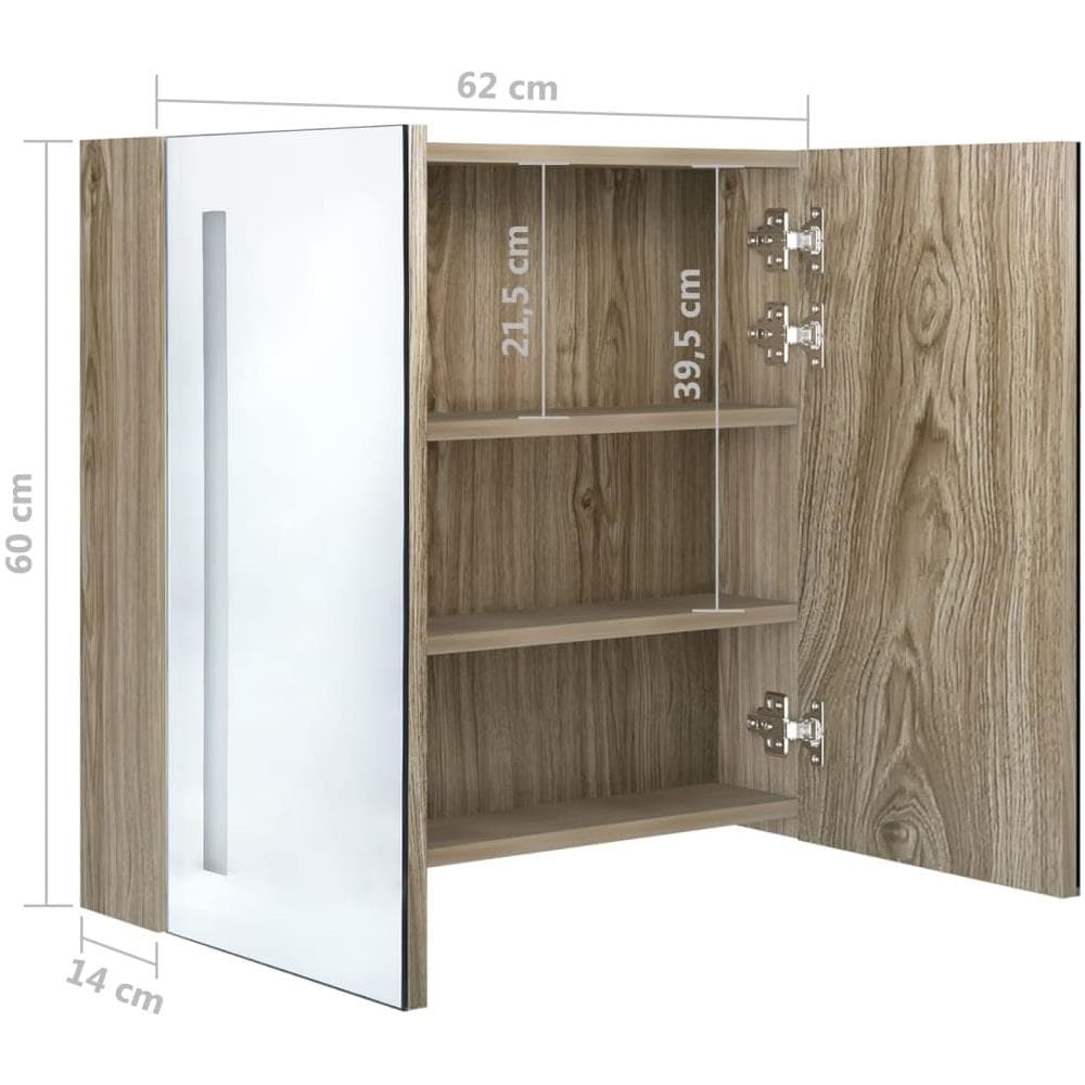 Armadietto Bagno con Specchio e LED Rovere 62x14x60 cm - Foto 8