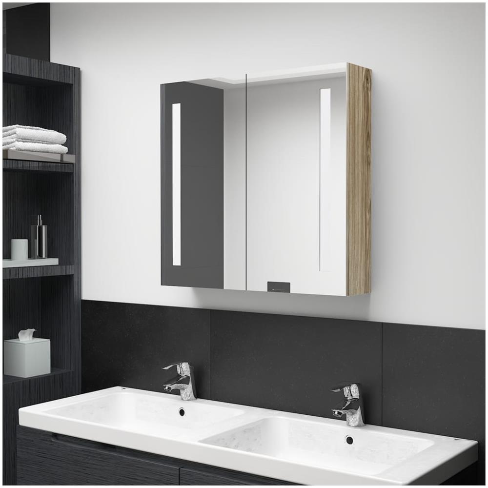 Armadietto Bagno con Specchio e LED Rovere 62x14x60 cm - Foto 1