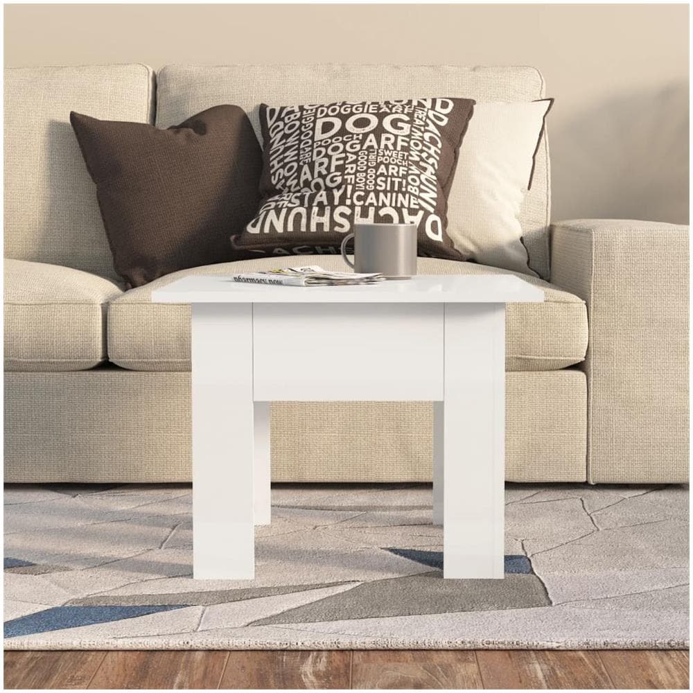 Tavolino da Salotto Bianco Lucido 55x55x42 cm Legno Multistrato - Foto 2