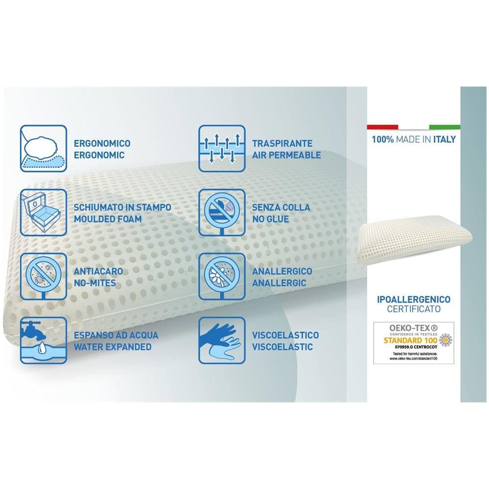 Talamo Italia Cuscino Per Letto, 100% Made In Italy, Guanciale Sfoderabile A ""saponetta"" In Memory Foam Forato, Anallergico E Traspirante, 70x39x H10 Cm - Foto 2