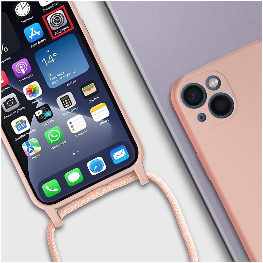 Cover Semirigida Per Iphone 13 Cordino Nylon 80 Cm Rosa Chiaro - Foto 5
