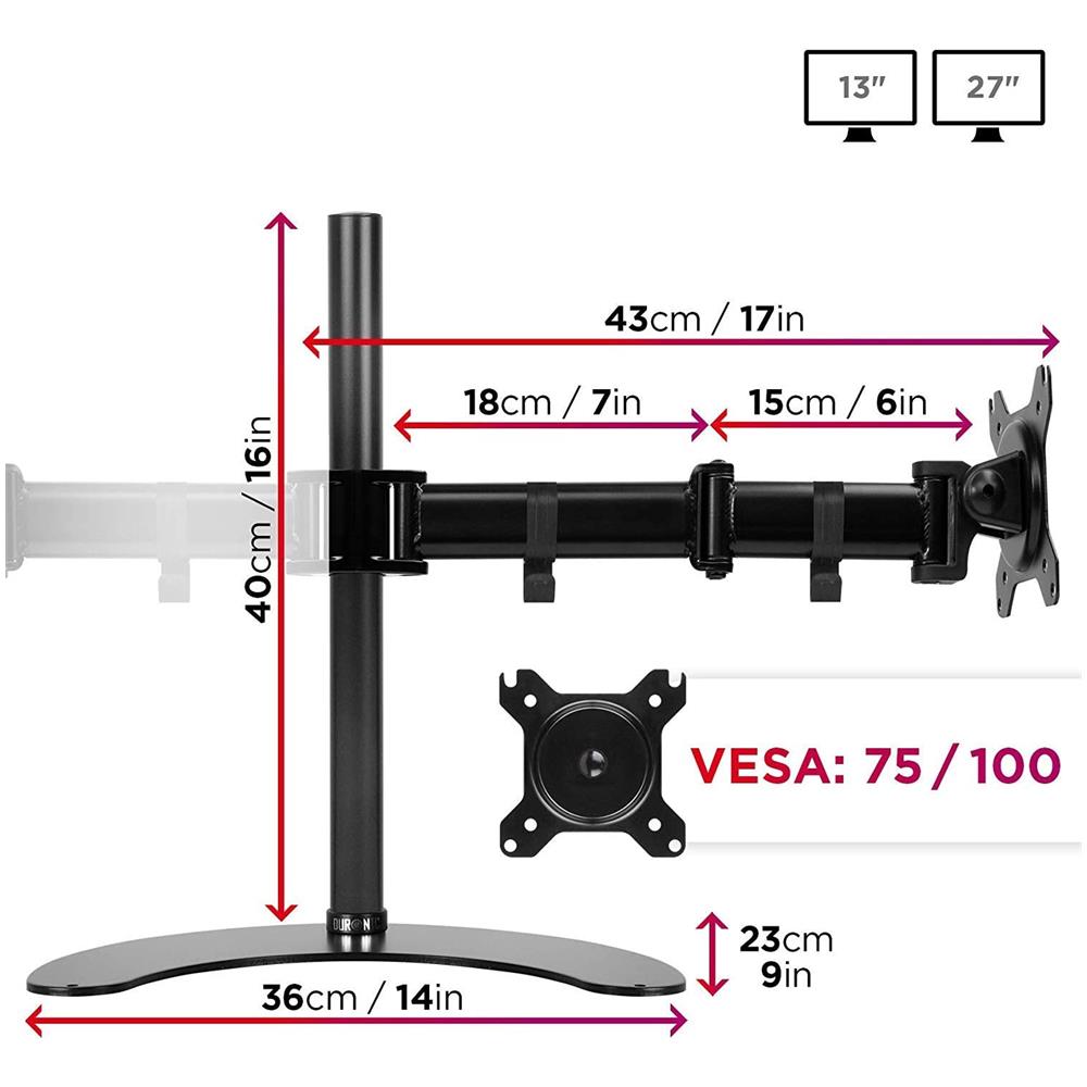 Dm25d2 Supporto Da Scrivania Per 2 Monitor 13” - 27” Staffa Supporto Monitor / Schermo Da Tavolo Vesa Max 100 X 100mm Struttura In Acciaio Base In Metallo Battuto Portata 8kg Per Braccio - Foto 6