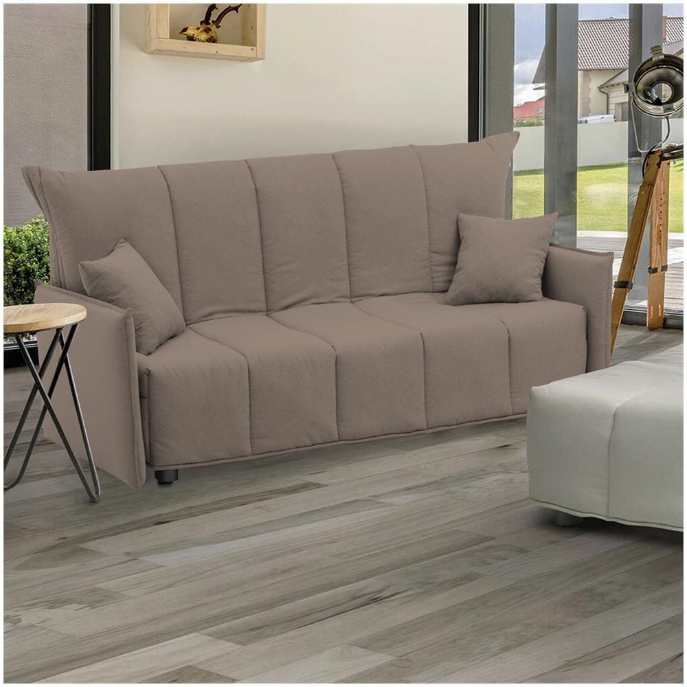 Divano Letto Allyson, Divano A 3 Posti, 100% Made In Italy, Sofà Soggiorno Con Apertura A Carrello, In Tessuto Imbottito, Con Braccioli Standard, Cm 190x90h85, Tortora - Foto 1