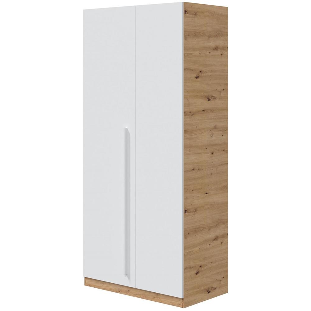 Guardaroba Abilene, Armadio Per Camera Da Letto A 2 Ante Battenti, Mobile Con 3 Ripiani E Barra Appendiabiti, 90x52h200 Cm, Rovere Nodi E Bianco - Foto 2
