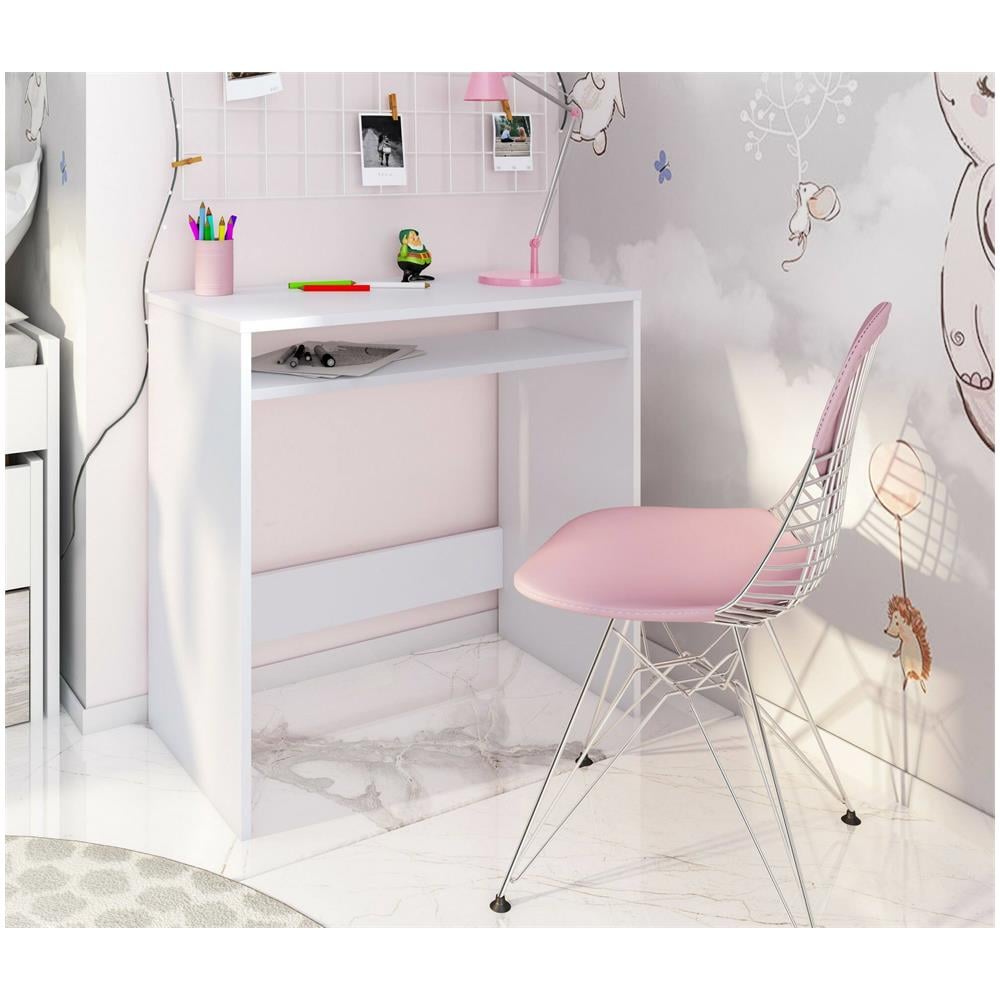 Scrivania Portland, Scrittoio Lineare Con Ripiano Fisso, Tavolo Da Studio O Ufficio Porta Pc, 79x43h78 Cm, Bianco - Foto 1