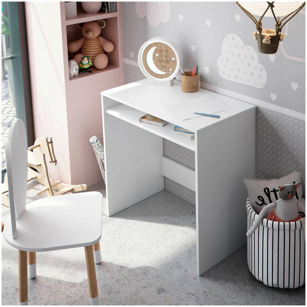 Scrivania Portland, Scrittoio Lineare Con Ripiano Fisso, Tavolo Da Studio O Ufficio Porta Pc, 79x43h78 Cm, Bianco - Foto 4