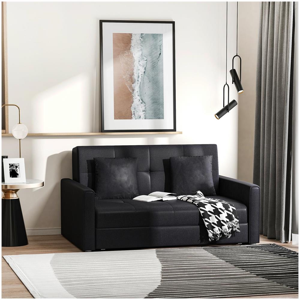 Divano Letto 2 Posti con Spazio Portaoggetti per Soggiorno e Camera, in Policotone e Gommapiuma, Grigio - Foto 2