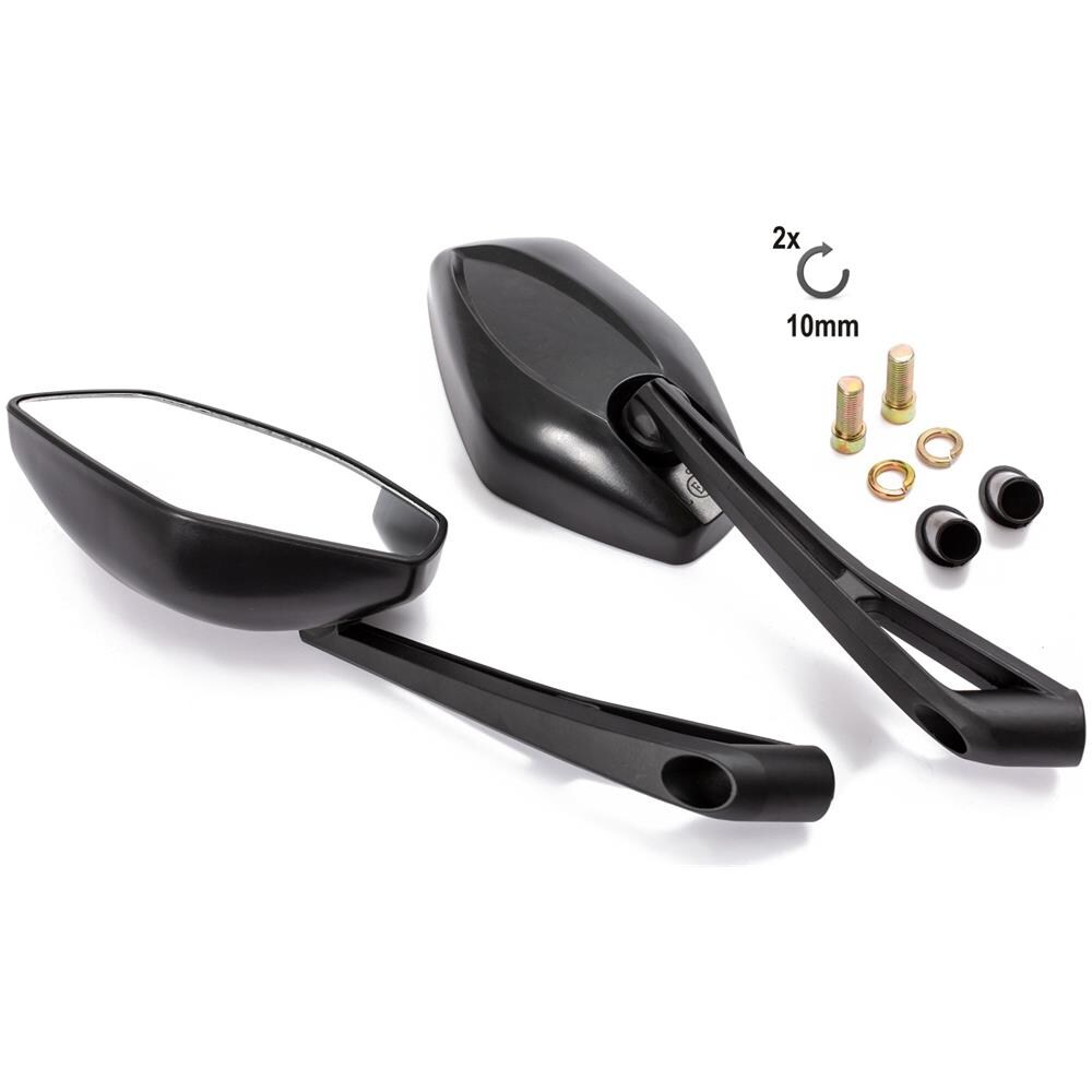 Coppia Retrovisori Specchi Specchietti Moto Scooter Custom Nero Dx+sx - Foto 1