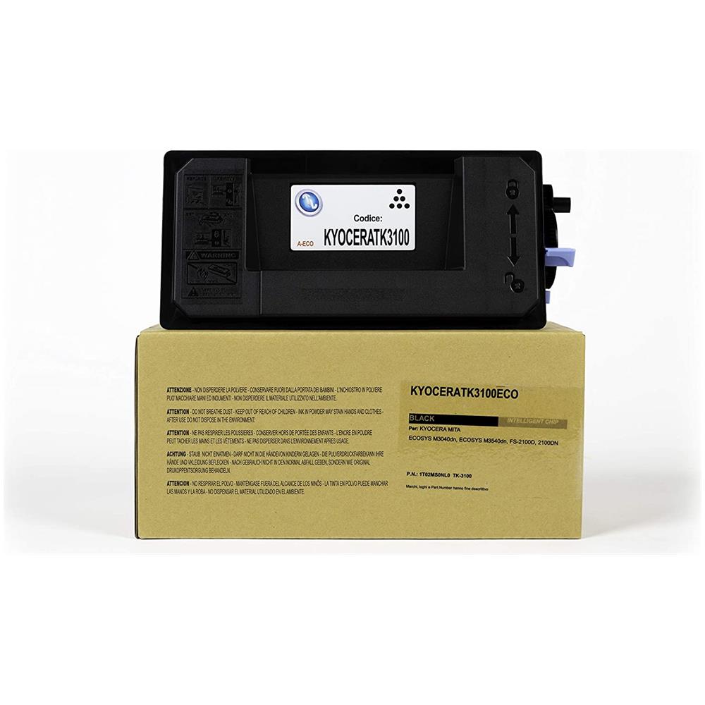 TONER COMPATIBILE - Kyocera Tk-3100 Eco Nero 1t02ms0nl0 Per Ecosys M3040dn, Ecosys M3540dn, Fs-2100d, Fs-2100dn Fornito Di Intelligent Chip Capacità 12500 Copie Made In Italy - Foto 1