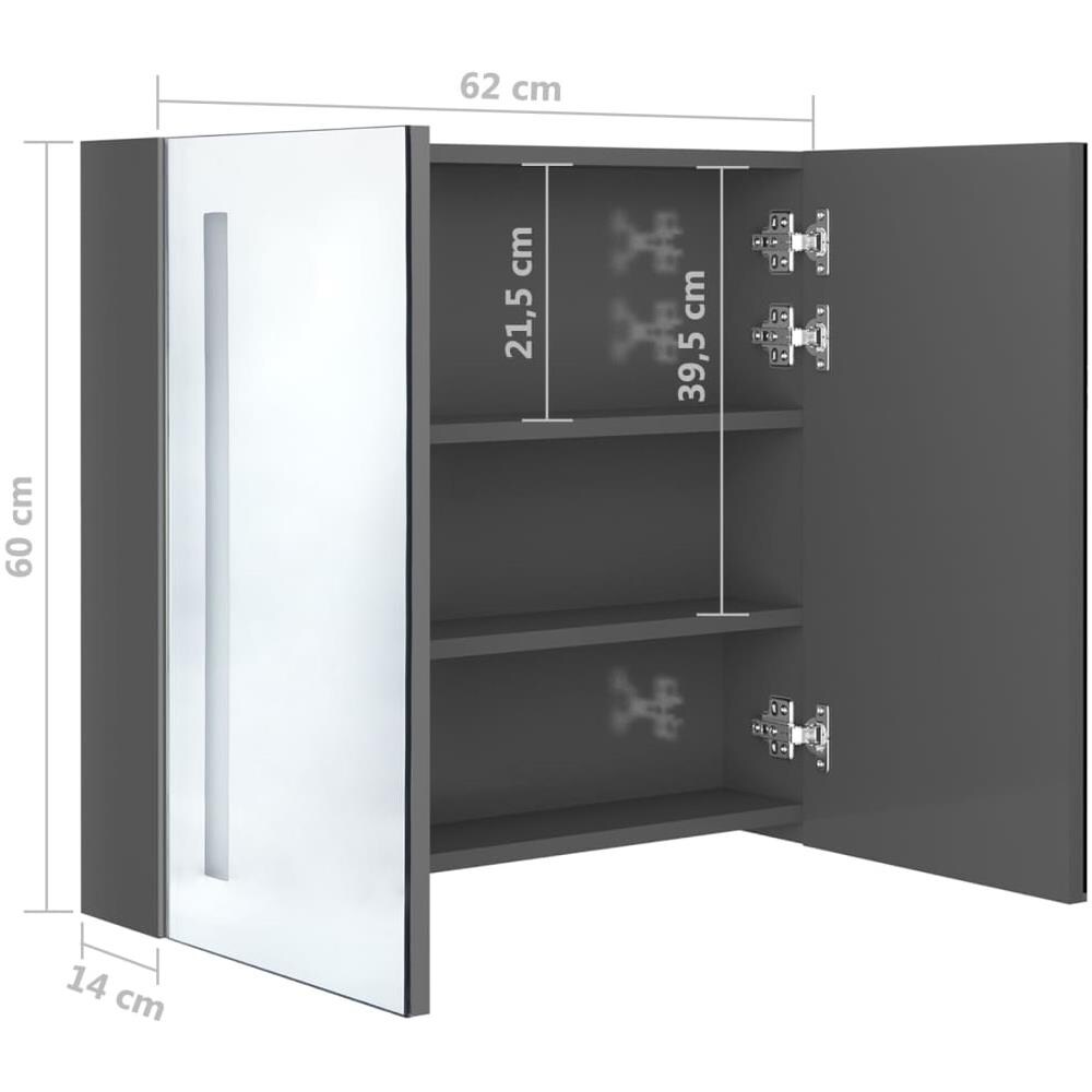 Armadietto Bagno con Specchio e LED Grigio Lucido 62x14x60 cm - Foto 8