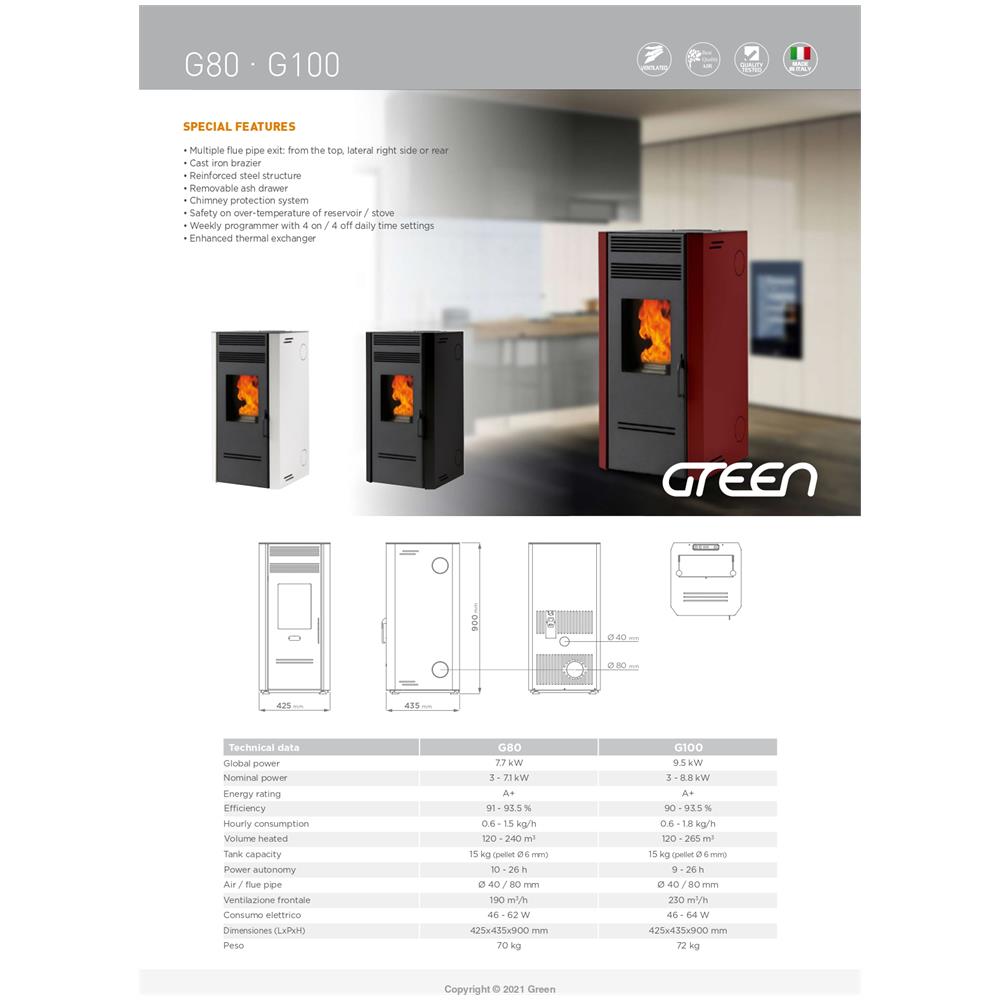Stufa a Pellet Green 100 in Acciaio Potenza 10 kW Colore Nero - Foto 2