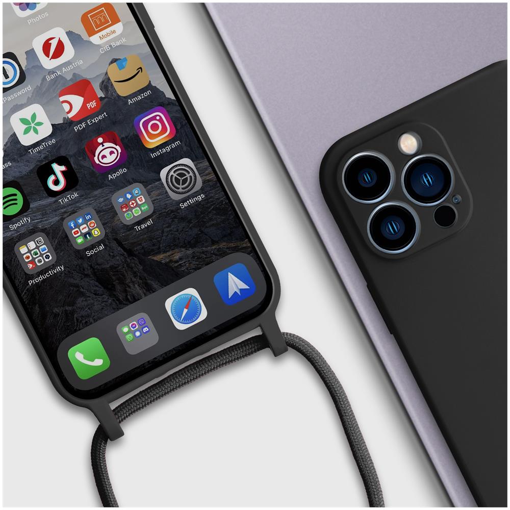Cover Semirigida Per Iphone 13 Pro Cordino Nylon Intrecciato 80 Cm Nera - Foto 2