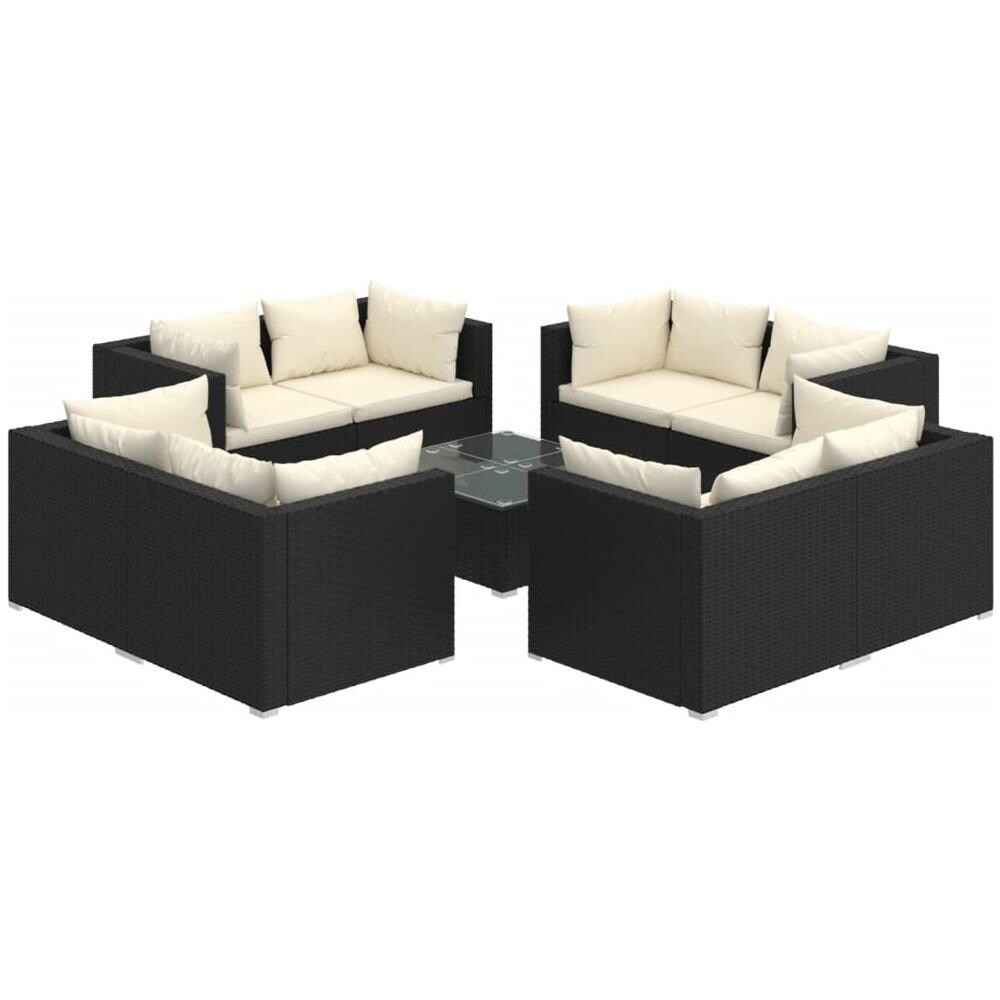 Set Divani Da Giardino 9 Pz Con Cuscini In Polyrattan Nero - Foto 1