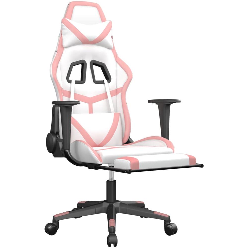 Sedia Da Gaming Con Poggiapiedi Bianco E Rosa In Similpelle - Foto 2