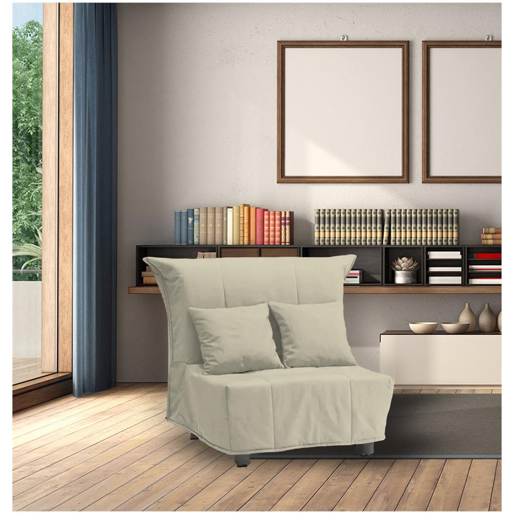 Divano Letto Alma, Divano Singolo, 100% Made In Italy, Poltrona Soggiorno Con Apertura A Carrello, In Tessuto Imbottito, Con Cuscini Inclusi, Cm 85x90h85, Beige - Foto 1