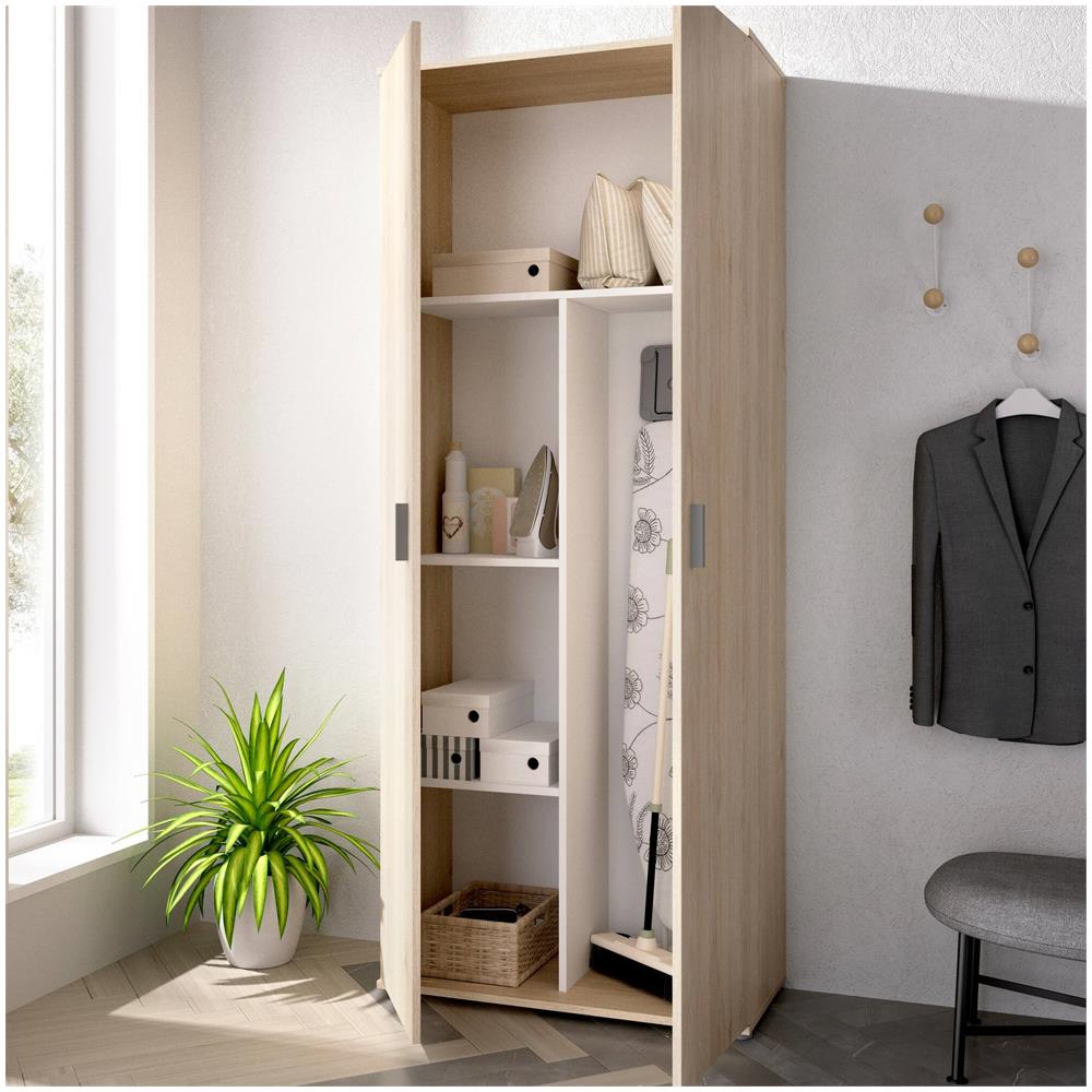Armadio Multiuso Forcola, Mobile Multifunzione Portascope, Guardaroba A 2 Ante, 78x35h190 Cm, Rovere - Foto 4